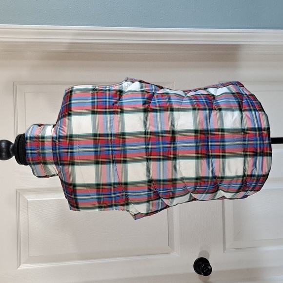 Land's End Quited Plaid Tailored Fitted  Zip Preppy Nautical Puffer Coat Vest - Picture 4 of 9